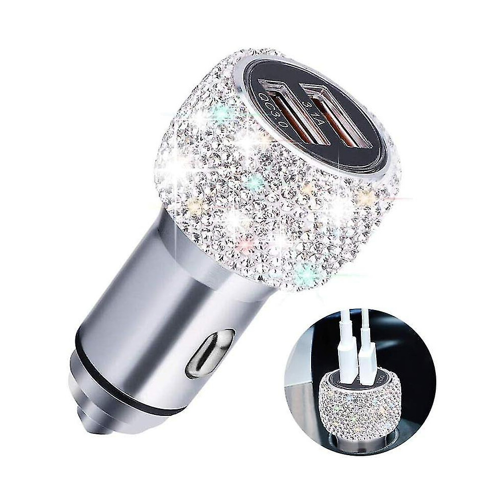 Car Charger With Bling Bling Decoration, Rhinestones For A Stylish Look, Universal Compatibility Ensures Seamless Charging, Fast Charge Dual Usb 9433291065518