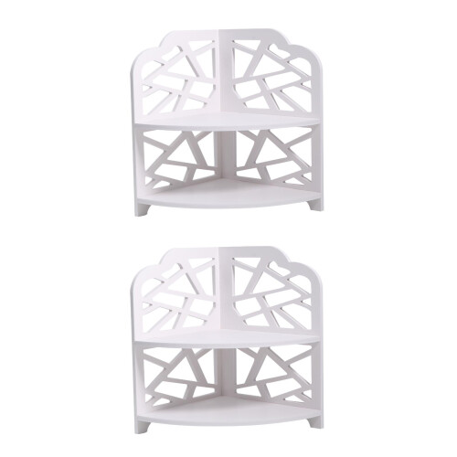2Pcs White Bathroom Rack Hollow PVC Shelf for Shampoo Storage 2