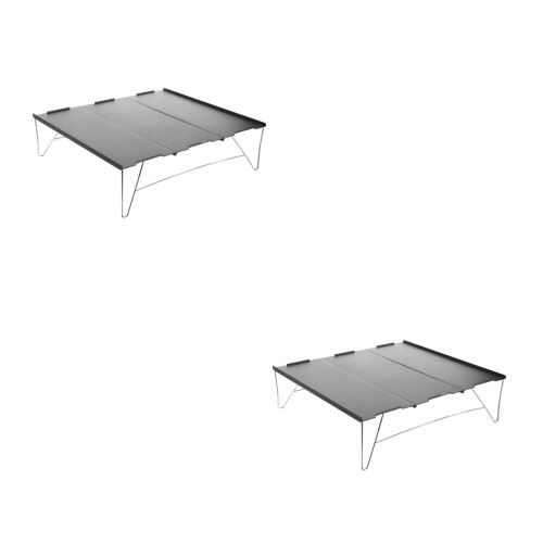 2Pièces Table Camping Collapsible Aluminium Robuste Portable Gris 2