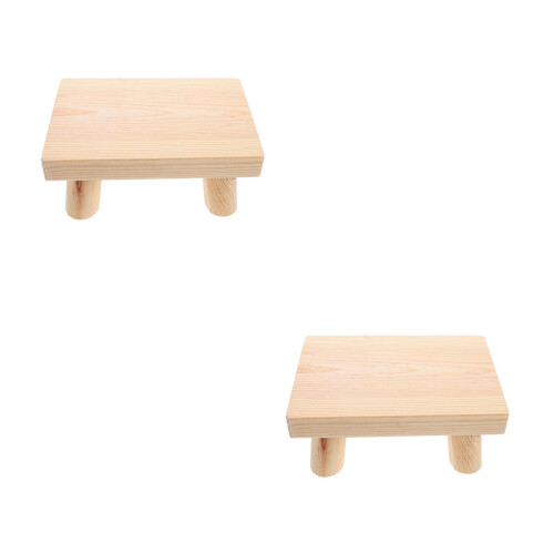 2Pièces Tabourets En Bois Khaki Solide, Facile À Déplacer 2