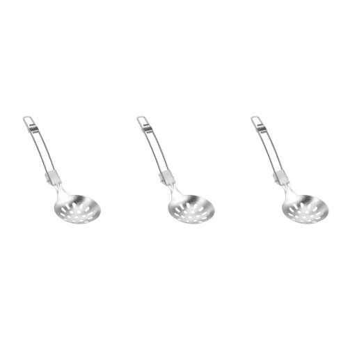 3Pcs Compact Silver Foldable Spoon Stainless Steel Camping Utensils 2