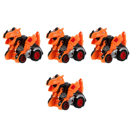 4Pcs Dinosaur Car for Kids Pull Back Toy Orange Educational Car 2