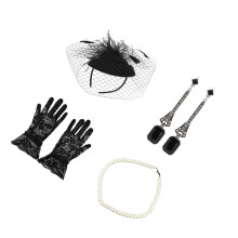 2Sets Fashion Black Veil Headdress Pearl Bride Hairband Set
