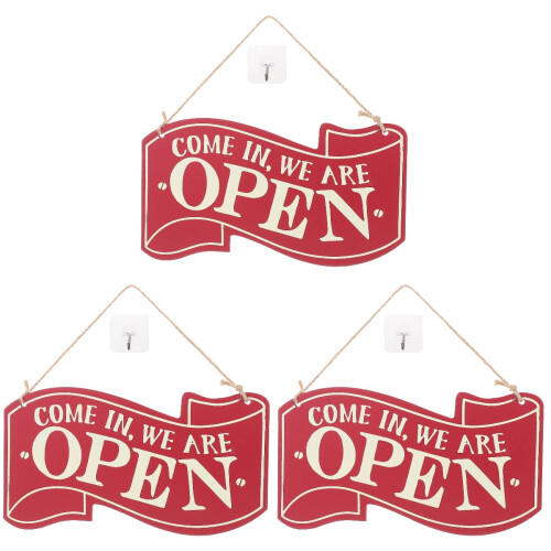 3Pcs Red Vintage Open Closed Sign Practical Decorative Door Accessory 1