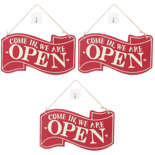 3Pcs Red Vintage Open Closed Sign Practical Decorative Door Accessory 2