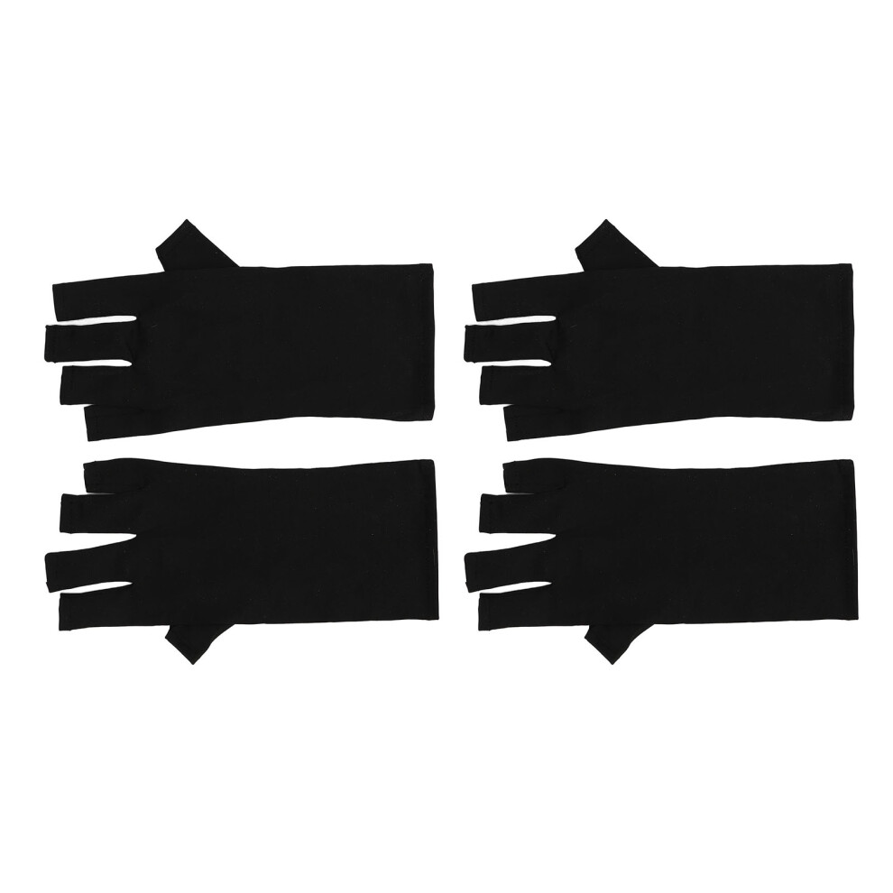 2 Pairs UV Gloves Fingerless Elastic Nail Art UV Blocker Black