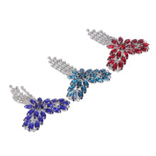 3pcs Heart Shape Glass Brooches with Coloured Glaze & Tassel Chain (Red, Peacock Blue, Dark Blue)