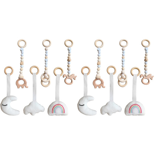 12Pièces Jouets Bébé En Bois Suspendus Multicolores 1