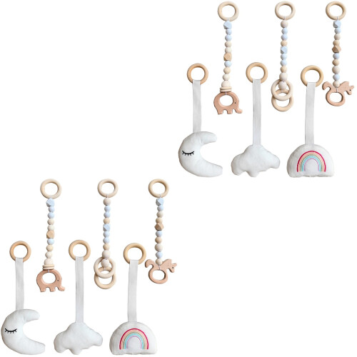 12Pièces Jouets Bébé En Bois Suspendus Multicolores 2