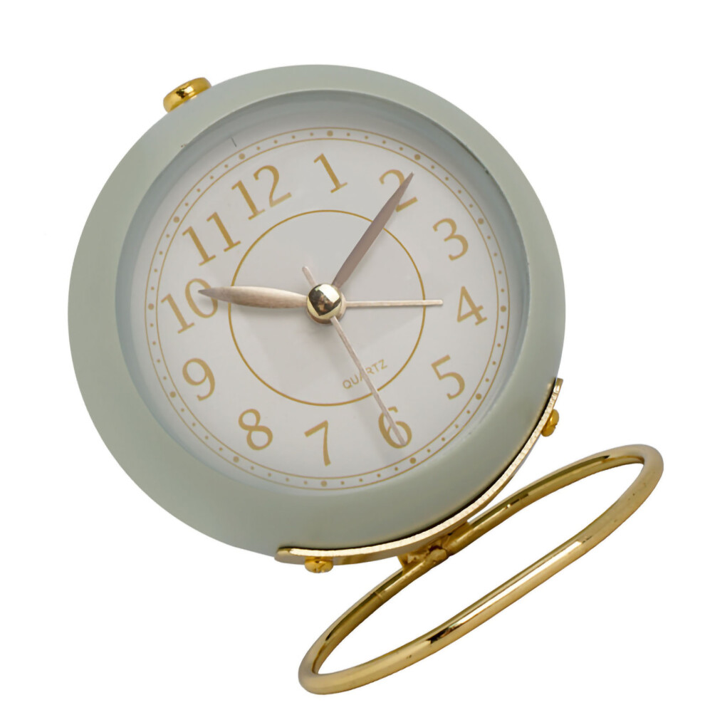 Light Green Metal Round Alarm Clock, Silent Electronic Quartz for Bedroom