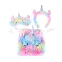 3Pz Kit Unicorno Peluche Fascia Maschera Occhi Morbido