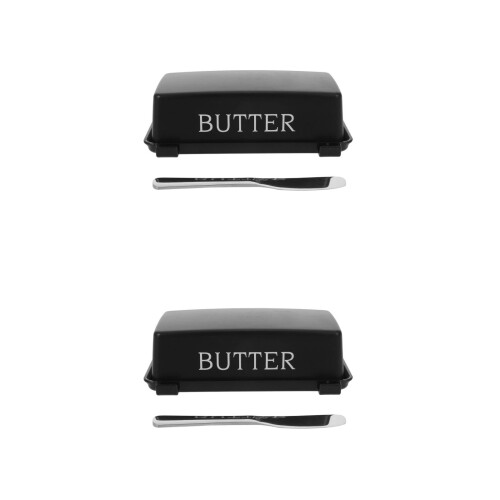 2Stk Plastik Butterbehälter Mit Deckel, Messer , Luftdicht 2