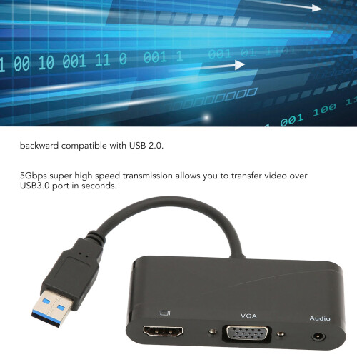 Adattatore USB a HDMI VGA 1080P 60Hz 5Gbps Nero per Windows e Mac 1