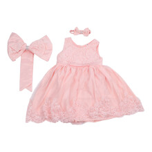 Besticktes Kleid für kleine Mädchen, Festkleid mit rundem V-Ausschnitt und Rüschen, Ballkleid mit Spitzenblumen und Tutu, geeignet für Geburtstage