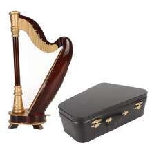 Handmade Mini Harp Model Decoration, Realistic Wooden Instrument Replica with Protective Case, Mini Instrument Present for Home Office Display,