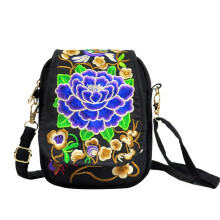 Portefeuille ethnique brodé à la main, sac à-pivoine violette