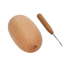 Sturdy BeechDarning Egg Set with Needle, Easy Grip, 6x3.7cm