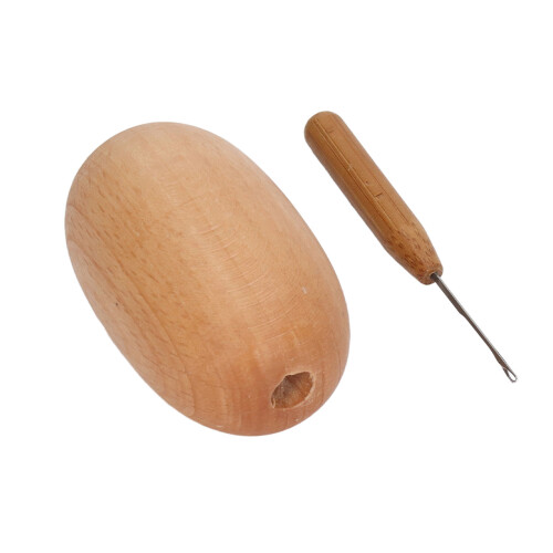 Sturdy BeechDarning Egg Set with Needle, Easy Grip, 6x3.7cm