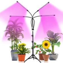 Full Spectrum LED Plant Lamp with 4 Heads, Auto Timer 80W Grow Light for Indoor Gardens, Tripod Stand Included, 3 Light Modes, Red Blue LEDs,