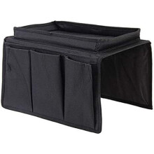 Sofa Arm Table Tray,Hanging Organizer,with 4 Pockets and Cup Holder Couch Armchair Storage Bag for TV Remote Control (Color : Grey) (Color : Black)