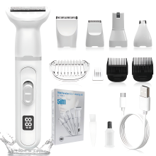 Lady Shaver Kit for Women, USB Rechargeable Electric Razor with 5 Precision Heads for Face Nose Eyebrow Arms Armpit Legs Bikini Area, Low-Noise Motor