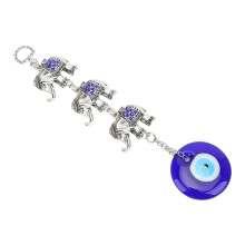 Evil Eye Pendant with Three Elephants Glass Wall Decoration Ornament