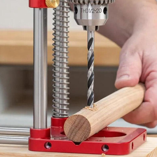 Adjustable Aluminum Woodworking Drill Locator for Joint Precision in Red/Silver 2