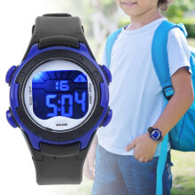 Kinder-LED-Sportuhr 3ATM wasserdicht, mit PU-Armband, schwarz