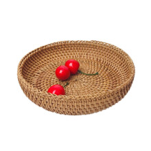 Rundes Rattantablett für natürliche Wohnästhetik, multifunktionales Kaffeetablett aus umweltfreundlichem Rattan, rustikales Tischtablett aus