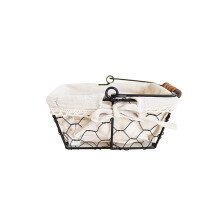 Cesto de arame com forro para solução de armazenamento multiuso, cesto quadrado marrom com charme de decoração costeira, elegante e durável,