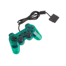 Controller di gioco wireless PS2 verde trasparente con vibrazione, ABS