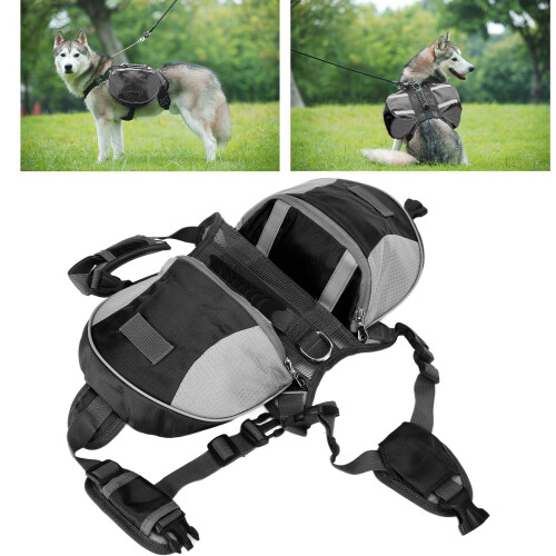 Adjustable Nylon Dog Saddle Bag Backpack with Side Pockets, Small to Large Black S