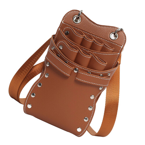 Practical Salon Hair Scissors Holsters Bag 7 Pocket-brown