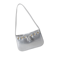 Womens Underarm Bag PU Leather Shoulder Bag Solid Color-Silver