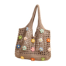 Women Beach Bag Knitted Shoulder Bag Fashion Handbag with-Khaki