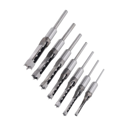 Square Hole Chisel Drill Bit Kit 7 Pieces HSS Woodworking Bits