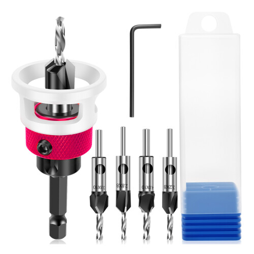 Countersink Drill Carbide Adjustable Depth For Wood Board-Red