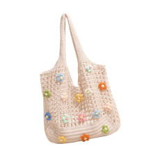 Women Beach Bag Knitted Shoulder Bag Fashion Handbag with-White