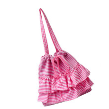 Elegante Schultertasche mit Karomuster und-Rosa