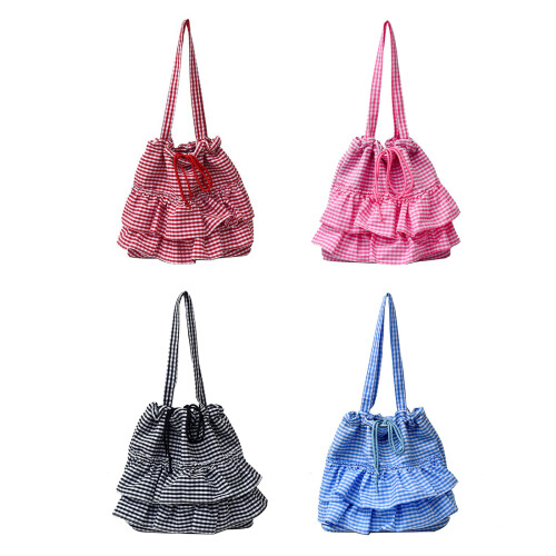 Elegante Schultertasche mit Karomuster und-Rosa 1