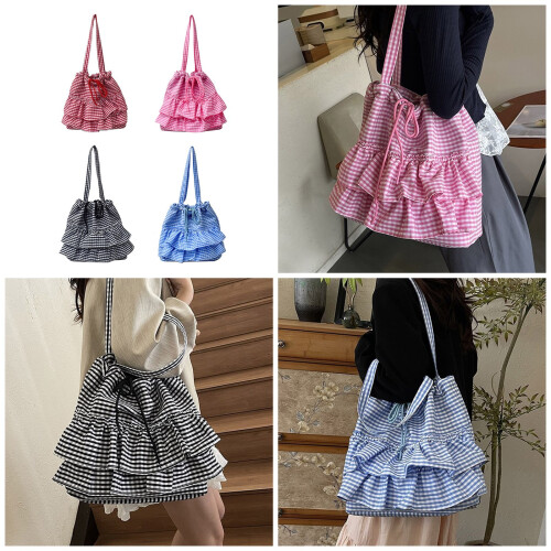 Elegante Schultertasche mit Karomuster und-Rosa 2