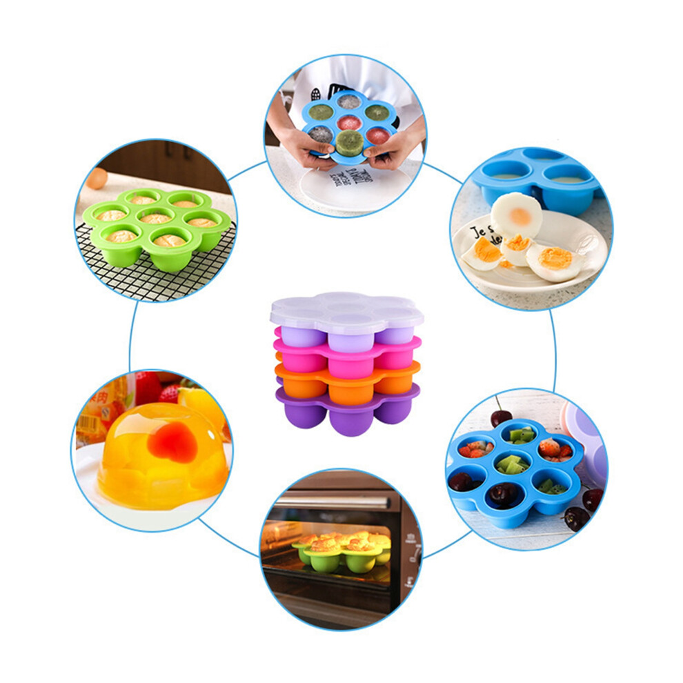 Baby Food Freezer Tray, 7 Holes, Safe Silicone, With Lid Orange