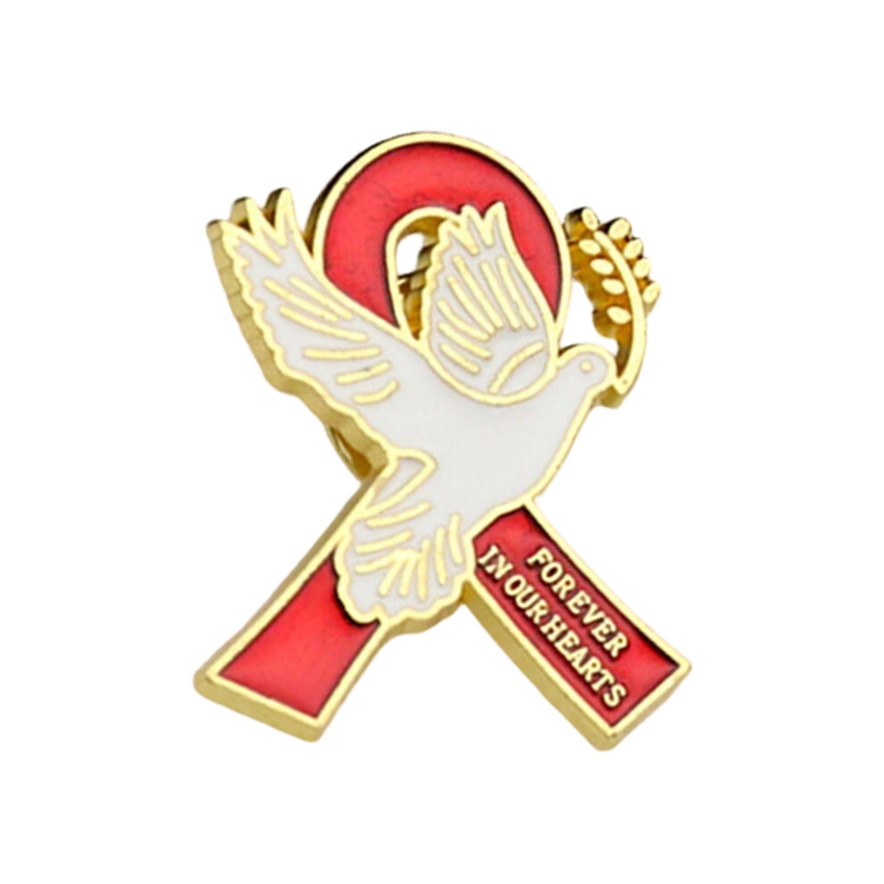 Red Secure Pin Peace And Ribbon Detail Brooch Stylish Design