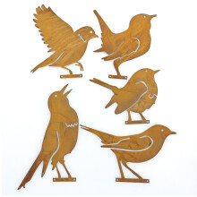 Charmante roodborstjes als schuttingdecoratie, unieke metalen vogels met een rustieke uitstraling voor tuindecoratie.
