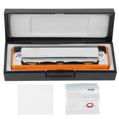 10-Hole Eb Blues Harmonica AM-20D, ABS Resin Comb, Orange 1