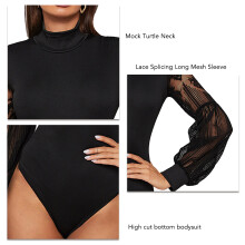 Bodysuit mit Spitzeinsatz und Rollkragen-Optik - Schwarz S-XL