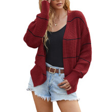 Cárdigan ligero de punto trenzado para mujer, suéter fino con frente abierto y corte holgado y corto, tejido de punto acanalado transpirable para
