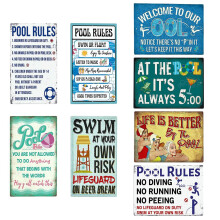 Metal Sign for Pool Rules, Pool Rules Metal Sign Stylish and Bright Design Weather-resistant Rustproof Wall Art Decor, Poolside Outdoor Metal Sign