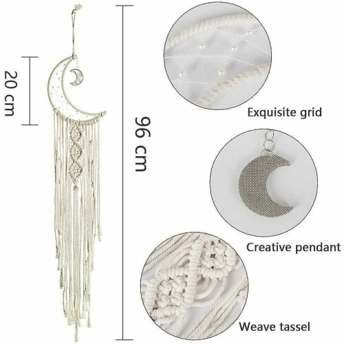 Boho Macrame Woven Dream Catcher, Rustic Interior Decor With Metal Semicircle Frame 2