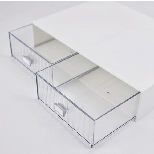Waterproof Plastic Desktop Drawer Organizer 2-Drawers Dustproof Multi-Layer Stackable White 2